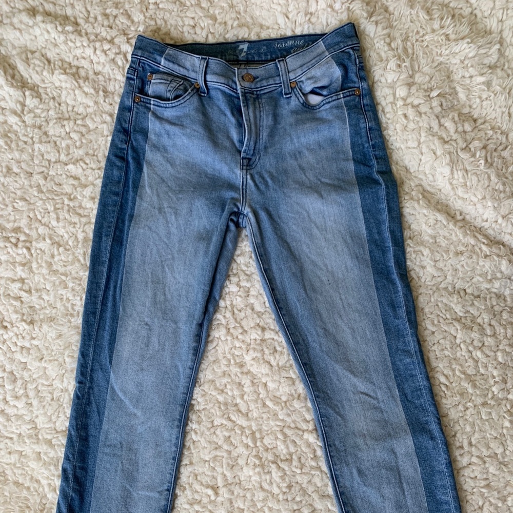 Dual Colored Frayed Jeans